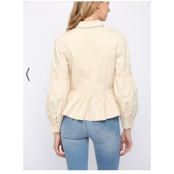 NWT Sergio Puff Sleeve Ruffle Trim Jacket in Eggshell Size Small - Picture 2 of 8